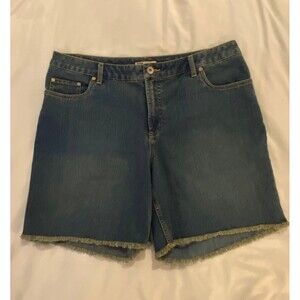 Faded Glory Womens Size 16W Denim Fringed Edge Mid Thigh Summer Shorts vacation
